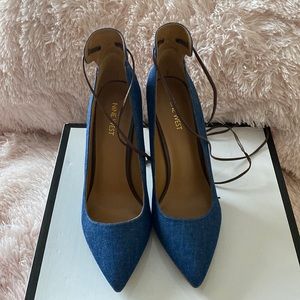 Denim & Leather Lace Up Pumps!